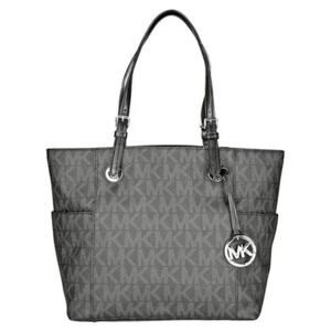 MICHAEL KORS Jet Set Monogram Black PVC Canvas & Leather Logo Medium Tote